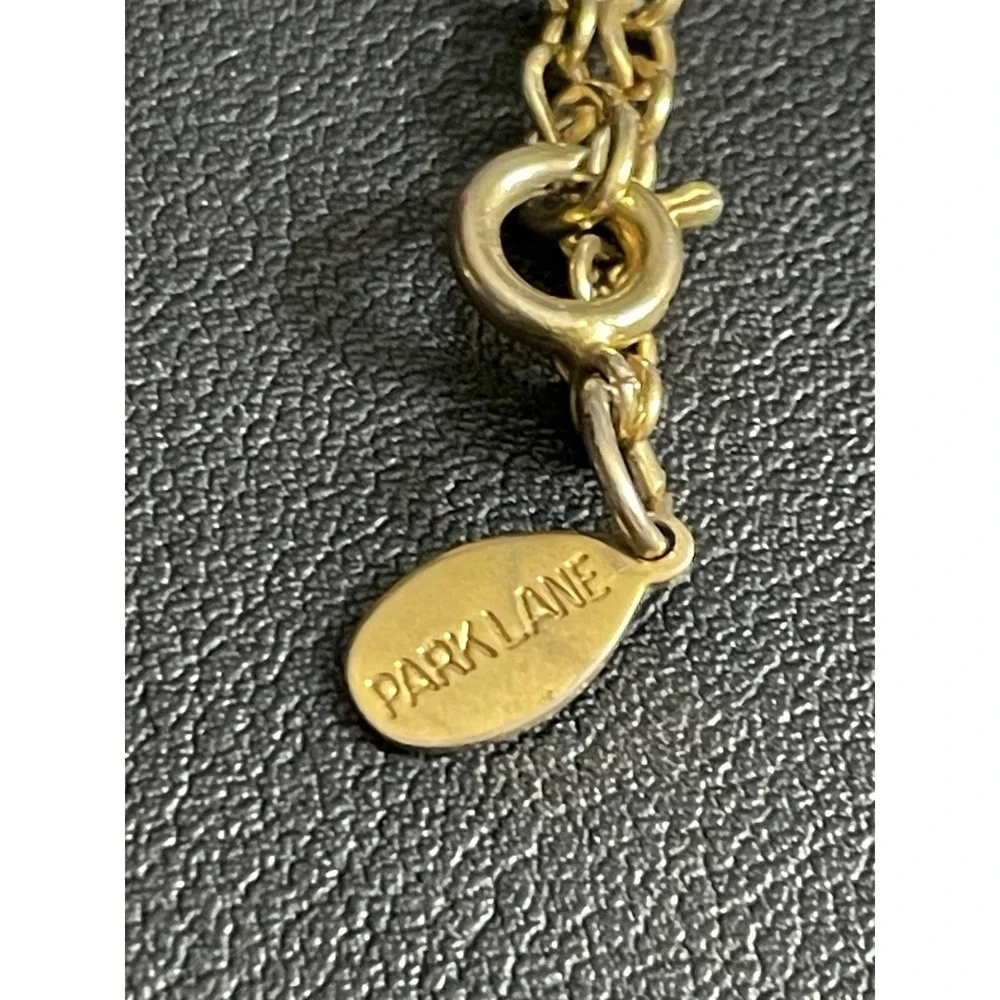 Vintage PARK LANE Necklace Rhinestone Green Gold Tone 22" Long Statement GLOW - Picture 2 of 16